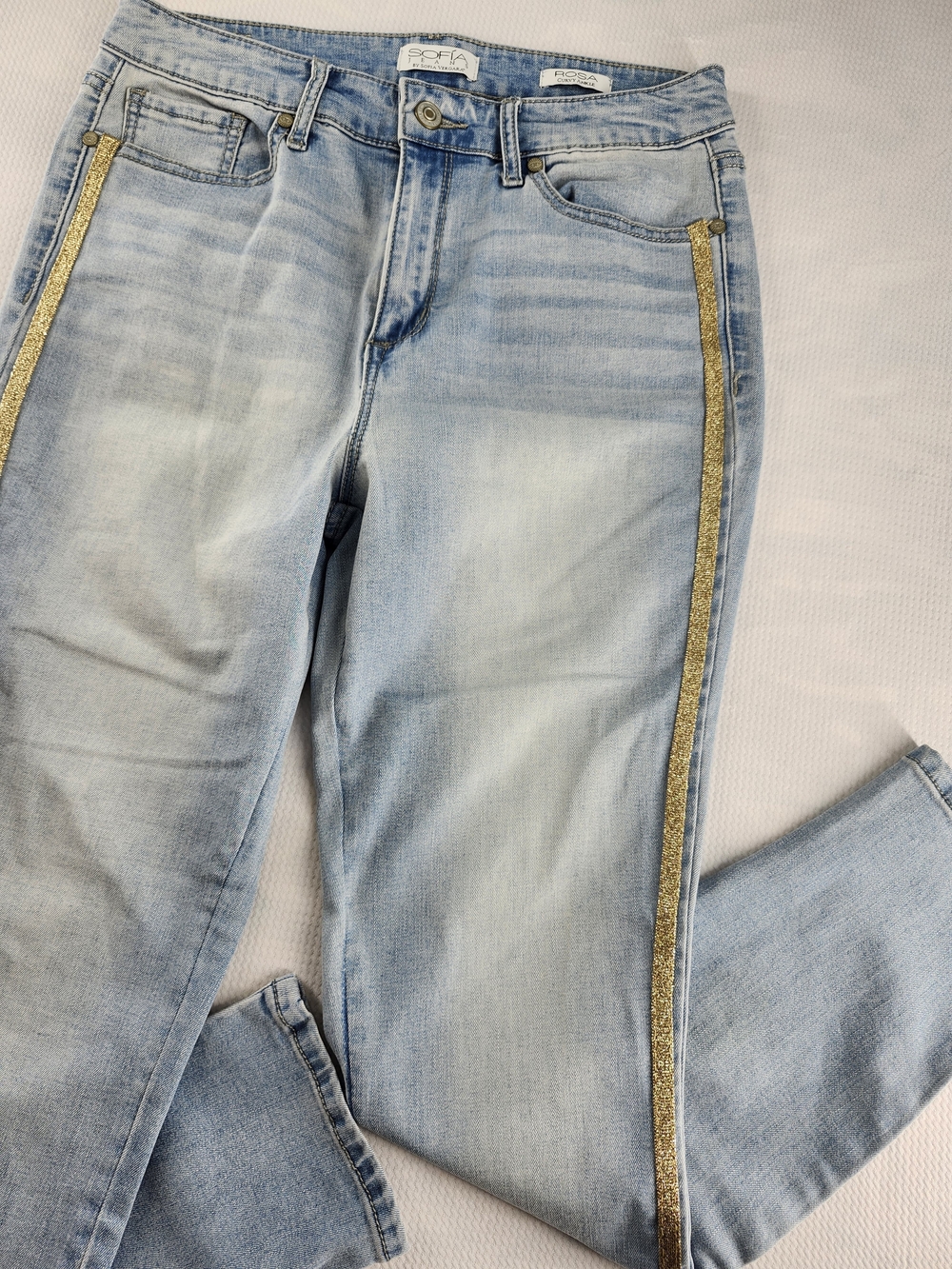 Sofia Vergara ROSA Curvy Ankle Stretch Denim Jeans w/ Side Bling - Size 8